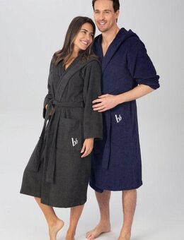 Bruno Banani Unisex-Bademantel Robby, ideal für Sauna & Spa, Hotelbademantel, Morgenmantel, Langform, Walkfrottee, Kapuze, Gürtel, Damen & Herren Bademäntel, Baumwolle, mit Taschen, Reise, Sauna, S-3XL