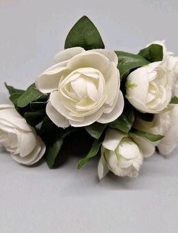 Rosen Blumenstrauß klein Kunstblumen 12cm hoch Weiß Deko Hochzeitsstrauß Strauß - Essen