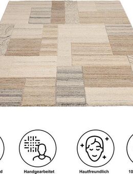 THEKO Wollteppich Lola, Wolle, handgearbeitet, Patchwork Design, handgetuftet, rechteckig, Höhe: 12 mm, Wohnzimmer, Schlafzimmer, Esszimmer, auch als Läufer und rund