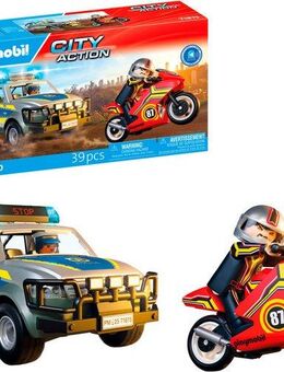 Playmobil® Verfolgungsjagd mit Polizei Pick-Up (71875), Action Heroes Konstruktions-Spielset, (39 St), mit Licht und Sound, Made in Europe