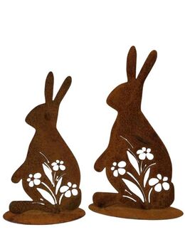 stehender Hase mit Blumenmuster Edelrost Ostern Frühling - Kraftisried