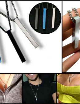 Edelstahl Halskette Rechteck Säulen Anhänger Schmuck Schwarz Silberfarbe Blau 12,90€* - Villingen-Schwenningen