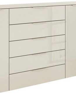 rauch Kombikommode Kommode Türkommode Sideboard Kombikommode FLIPP mit Glasfront (Breite 200 cm mit 4 Einlegeböden), 3-türig, 5 Schubladen, Soft-Close-Funktion, Oberboden und Front Glas