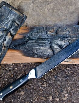 Damast - Brotmesser | Küchenmesser | Krustenmesser | Handgefertigt - rasiermesserscharf | G10 - Messergriff - Sinsheim