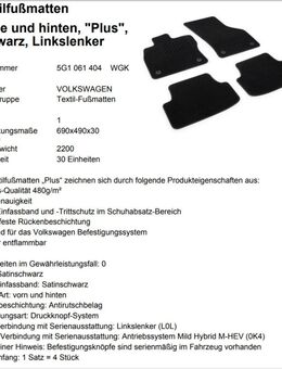 VW Golf 7 Textilfußmatten „Plus“ vorne und hinten *Borgmann* - Krefeld