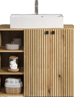 welltime Waschtisch Amrum Waschbeckenunterschrank und Waschbecken (2-St), Waschbeckenunterschrank mit Rillenoptik - Maße (B/T/H) 90/53/79 cm