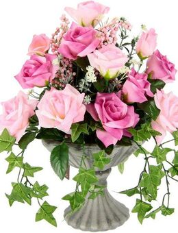 Kunstblume Rosen, I.GE.A., Höhe 35 cm, Im Pokal aus Keramik Grabschmuck Künstliche Blumen Rose