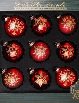 Krebs Glas Lauscha Weihnachtsbaumkugel Schneeflocke, Weihnachtsdeko rot, Christbaumschmuck (9 St), hochwertige Christbaumkugeln aus Glas, mundgeblasen, rot
