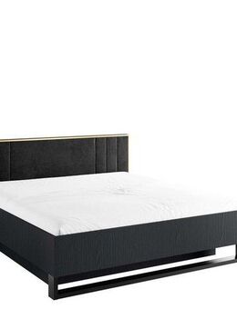 Home affaire Bett BELLOT Polsterbett mit Stauraum, ohne Matratze, B/T/H: 189/211/97 cm, mit einem gepolsterten, schwarzen Kopfteil und einem goldenen Rand