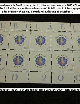 Briefmarken BRD 2000 -22 Kleinbogen Jahrgang 2000 - Top erhalten - - Mahlberg