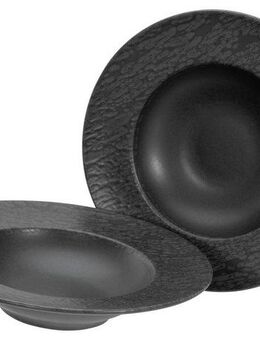 CreaTable Pastateller Schiefer Black, Pasta Gourmetteller Set 2-tlg, (2 St), Seidenmatte Spezialglasur, Ausdruckstarkes Relief