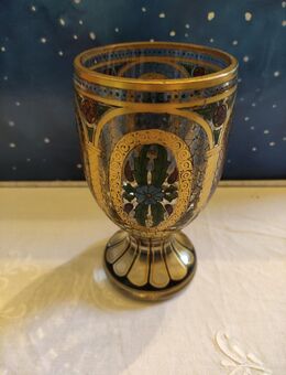 Vase Pokal Böhmen Kristall Glas Handmalerei Goldrand selten - Grünendeich