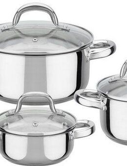 GSW Topf-Set Montreal, Edelstahl (Set, 7-tlg., je 1 Kochtopf mit Deckel Ø 14/16/20 cm), inkl. aller Kochutensilien die eine Haushaltsküche benötigt, Induktion