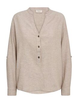 FREEQUENT Langarmbluse FQLAVA-SHIRT Leinenmix, mit V-Ausschnitt geschlitzt