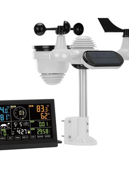 7-in-1 Wetterstation Funkwetterstation mit Außensensor 7,5" Farbdisplay RCC-Atomuhr zur Messung von Windrichtung Windgeschwindigkeit Luftdruck Innen/Außentemperatur und -feuchtigkeit Mondphase Set453 - Wuppertal