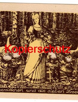 Alte Künstlerkarte „Schneewittchen und die sieben Zwerge“, 1950er Jahre, nicht gelaufen - Landsberg