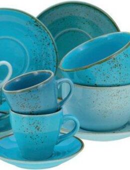 CreaTable Tasse Tassen Set NATURE COLLECTION Aqua, Steinzeug, Bistrotassen, 4 Cappuccinotassen, 4 Espressotassen, je mit Untertassen