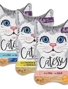 Mixpaket Catessy Schälchen Paté mit Kalb, Huhn und Kabeljau - 54 x 85 g (3 Sorten)