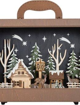 Myflair Möbel & Accessoires Dekoobjekt Koffer mit LED-Dekoration, Weihnachtsdeko aus Holz (1 St), Dekolicht mit Weihnachtsdorf in verschneiter Landschaft