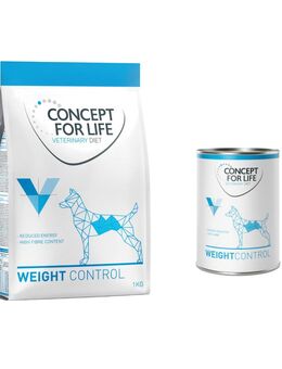 Kombi-Paket: Concept for Life Veterinary Diet Weight Control Hundefutter - 1 kg Trockenfutter + 6 x 400 g Nassfutter