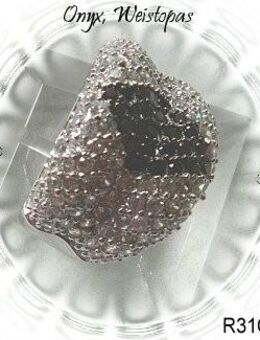 Ring, 925 silber mit gefassten Weistopasen und den Onyx - Stemmen