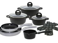 Elo Topf-Set Black, Ducato, Aluminiumguss (Set, 11-tlg., 3 Töpfe mit Deckel, 1 Stielkasserolle, 2 Bratpfannen, 2 Stapelschutz), mit hochwertiger Antihaftversiegelung, Induktion