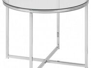 ACTONA GROUP Glastisch Cross, Runder Beistelltisch, gehärtetem Klarglas, Stahlgestell, T: 55 cm