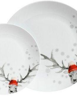 CreaTable Kombiservice Luna Hirsch (30-tlg), 6 Personen, Porzellan, winterliches Hirsch-Motiv