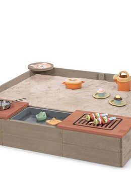 MUDDY BUDDY® Sandkasten Wild Bear, mit Matschwanne, Grill, Kochfeld, warmgrau - puderrosa