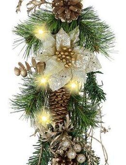 Kunstgirlande Weihnachtsgirlande dekoriert, mit LED-Licht Christstern, I.GE.A., Höhe 52 cm, Mit Poinsettia Zapfen Beeren Tanne Dekozweige Kunstgirlande Kranz