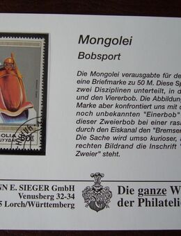 Briefmarke Mongolei "Bobsport Einerbob" - Krefeld