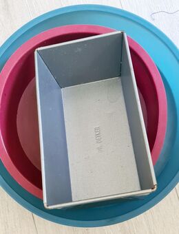 3 Stck. Backformen eckig + rund - Metall + Plastik - Kiel