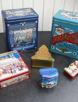 6 Blechdosen Haeberlein Metzger Lambertz Weihnachtsbaum Weihnachtsmann Deko Weihnachten zus. 15,- - Flensburg