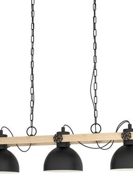 EGLO Hängeleuchte LUBENHAM Hängelampe, Stahl und Holz, E27, IP20, Esszimmerlampe, Lampe, ohne Leuchtmittel, Hängeleuchte, L90 x B20 x H110 cm, schwarz, braun, 3X28W exkl.