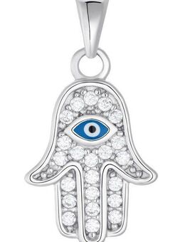Amor Kettenanhänger Hamza Hand-Motiv mit Evil Eye Böser Blick magisches Auge, 2023239, mit Zirkonia (synth) - mit Emaille