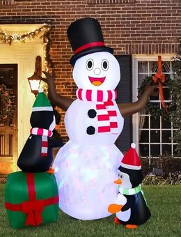 180 cm Aufblasbarer Schneemann mit Pinguinen und LED-Lichtern – Perfekte Weihnachtsdekoration für den Garten - Wuppertal