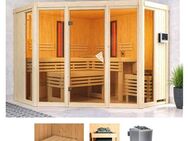 Karibu Sauna Adele, BxTxH: 231 x 231 x 198 cm, 68 mm, (Set) 9-kW-Bio-Ofen mit ext. Steuerung, 2 Infrarot-Vitalight-Strahlern