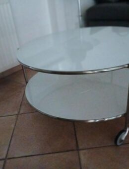 Couchtisch auf Rollen, Milchglas, rund - Ohlsbach