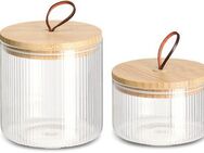 Zeller Present Vorratsglas, Bambus, Glas, (Set, 2-tlg., Vorratsglas 1050ml, Ø 12 x 12,7 cm, Vorratsglas 520ml, 12 x 7,8 cm), Schlaufe am Deckel aus Leder