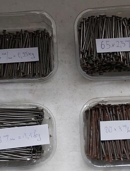 Stahlnägel-Sortiment 65 x 2,5 mm (2,5 kg)+ 70 x3 mm (0,95 kg) + 80 x 3 mm (1,6 + 1, 1 kg), insgesamt 6,15 kg. - Simbach (Inn) Zentrum