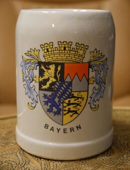 Bierkrug , Keramik , Bayern , 0,5Liter , Krug mit bayerischen Wappen , Schriftzug Bayern , Höhe 13cm , K328 - Görlitz