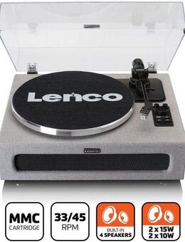 Lenco LS-440 Plattenspieler (Riemenantrieb, Bluetooth, mit 4 eingebauten Lautsprechern)