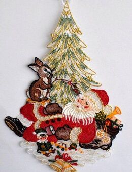 Stickereien Plauen Fensterbild Weihnachtsmann