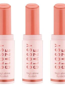 Essence Lippenstift GLOSSY GLAZE high shine lipstick, 3-tlg., Hohe Farbintensität, hochglänzendes Finish, buttrig-weiche Textur.