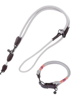 Nomad Tales Spirit Set: Halsband + Leine, stone - Größe S + 200 cm Leine