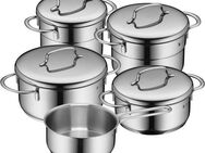 WMF Topf-Set Mini, Cromargan® Edelstahl Rostfrei 18/10 (Set, 9-tlg), hochwertige Edelstahldeckel, platzsparende Aufbewahrung, Schüttrand
