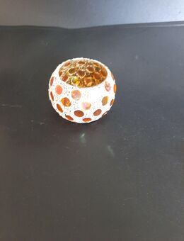 Teelichthalter Glas - Farben weiß und orange - Höhe 7cm Öffnung 6cm - Essen