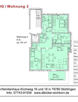 4Zi. OG mit Balkon ca. 101 m²-Wohnung 3-Kirchweg 16-79780 Stühlingen - Stühlingen