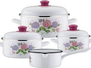 GSW Topf-Set Hortensie, Stahl-Emaille (Set, 7-tlg., je 1 Kochtopf Ø 16/20/24 cm, 1x Stielkasserolle Ø 16 cm), Induktion