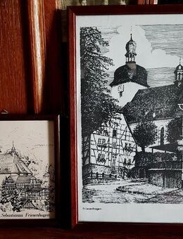2 schöne Abbildungen von Friesenhagen und der Barockkirche St. Sebastianus - Niederfischbach